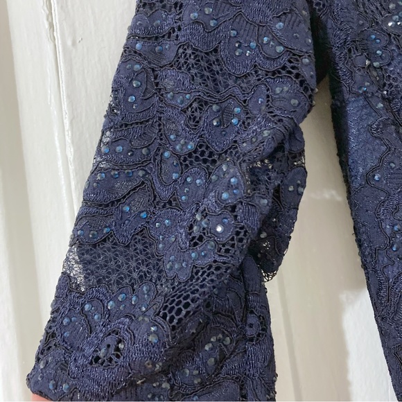 La Femme Navy Sequin Lace Bodice Mermaid Style Gown Off Shoulder Size 4 NWOT - Picture 6 of 13